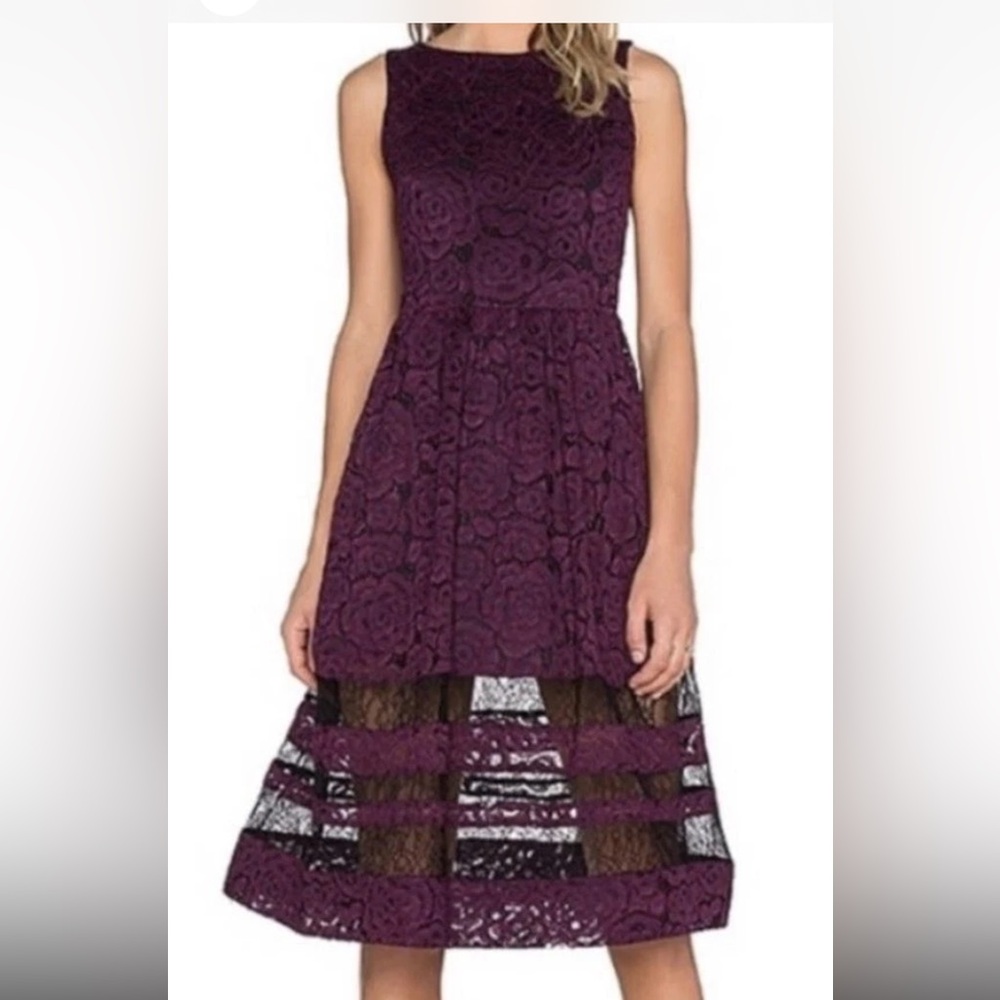 Alice + Olivia Odelia Sleeveless Lace Midi Dress Burgundy Size 6